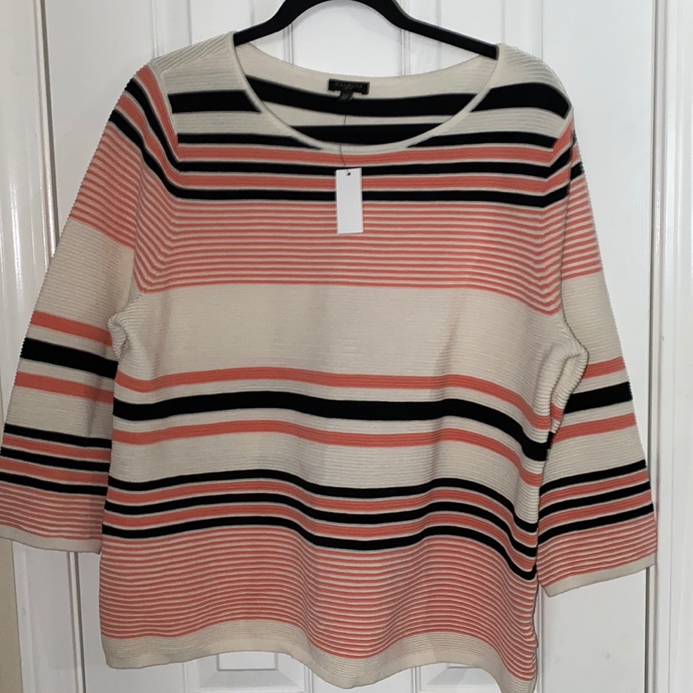 Talbots Petite XL  Blouse Creme Black & Orange